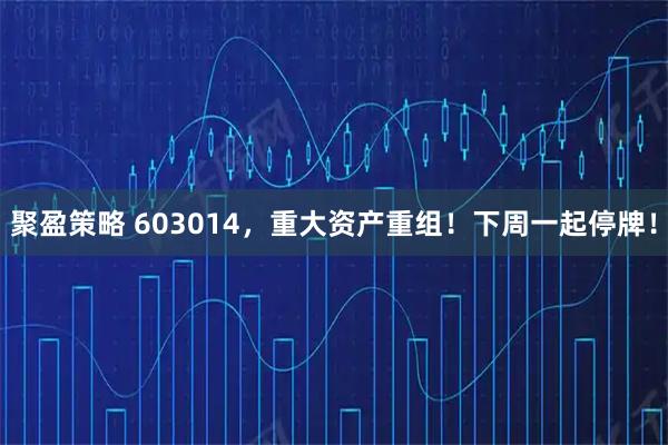 聚盈策略 603014，重大资产重组！下周一起停牌！